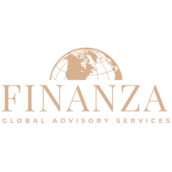 Logo of FINANZA Global Advisory Services with a stylized globe on a white background